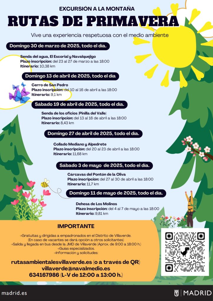 Cartel con la programación de las rutas medioambientales de primavera