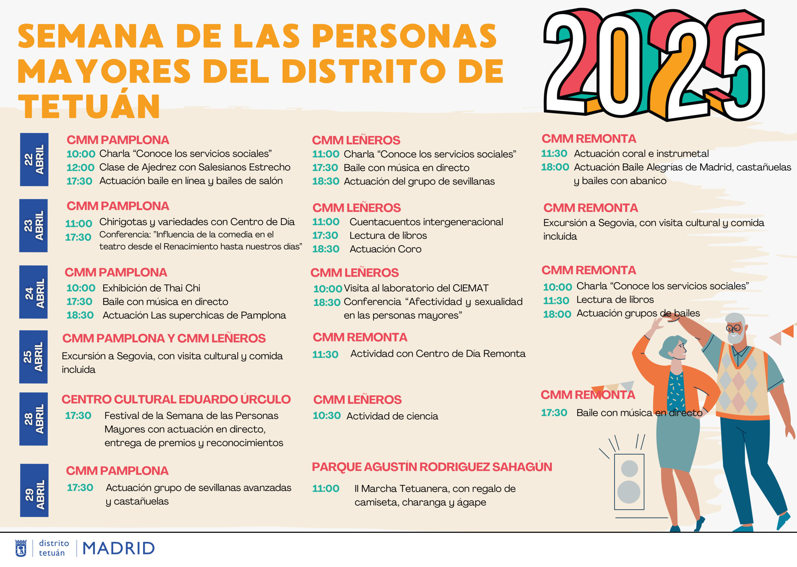 Cartel de la programación de la Semana de las Personas Mayores de Tetuán con información por jornada