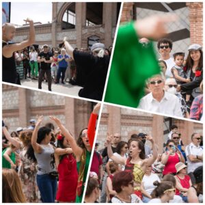 cuatro imagenes en forma de collage en la que aparecen personas bailando flamenco al aire libre