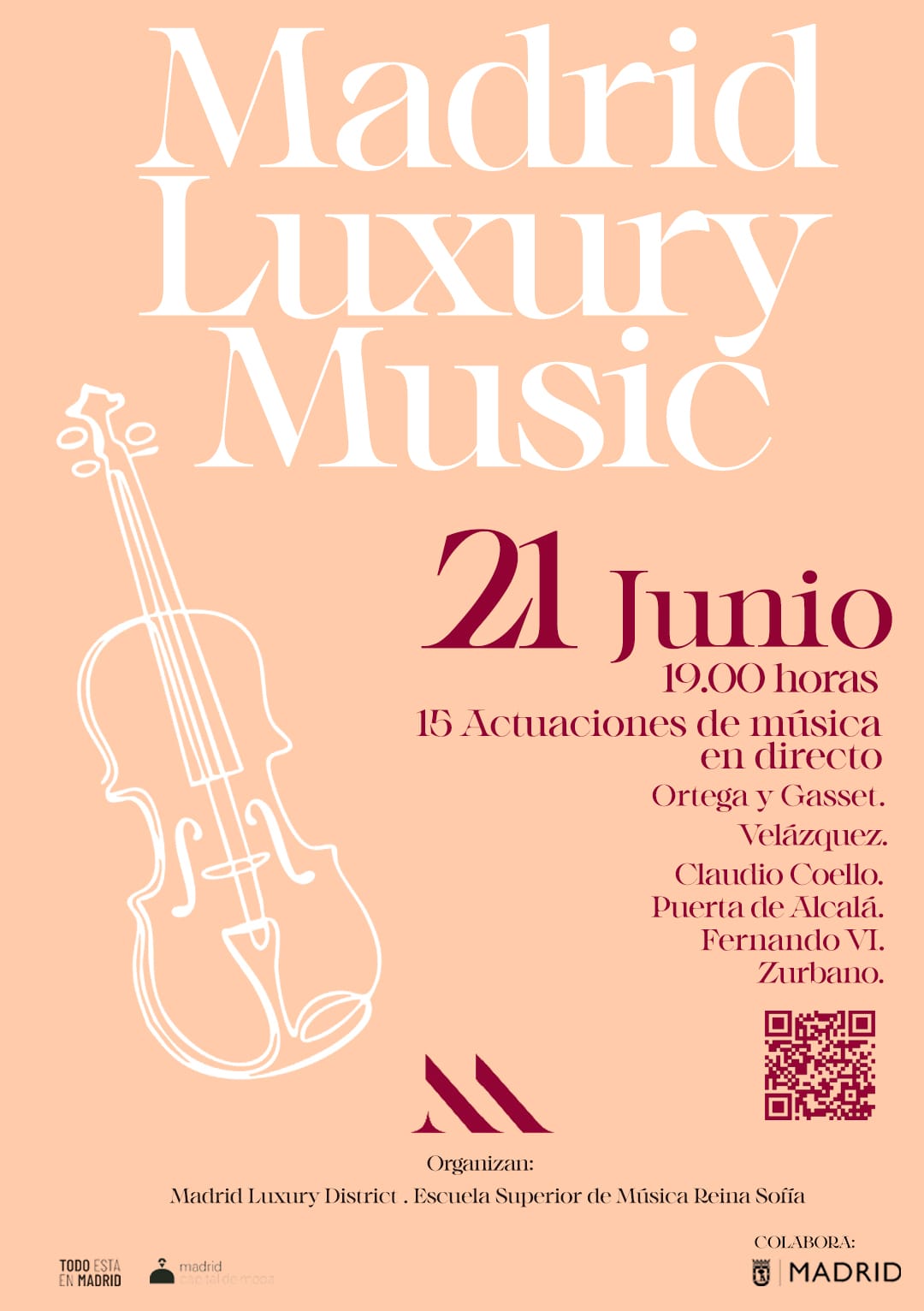 Cartel promocional del evento Madrid Luxury Music con la información del evento