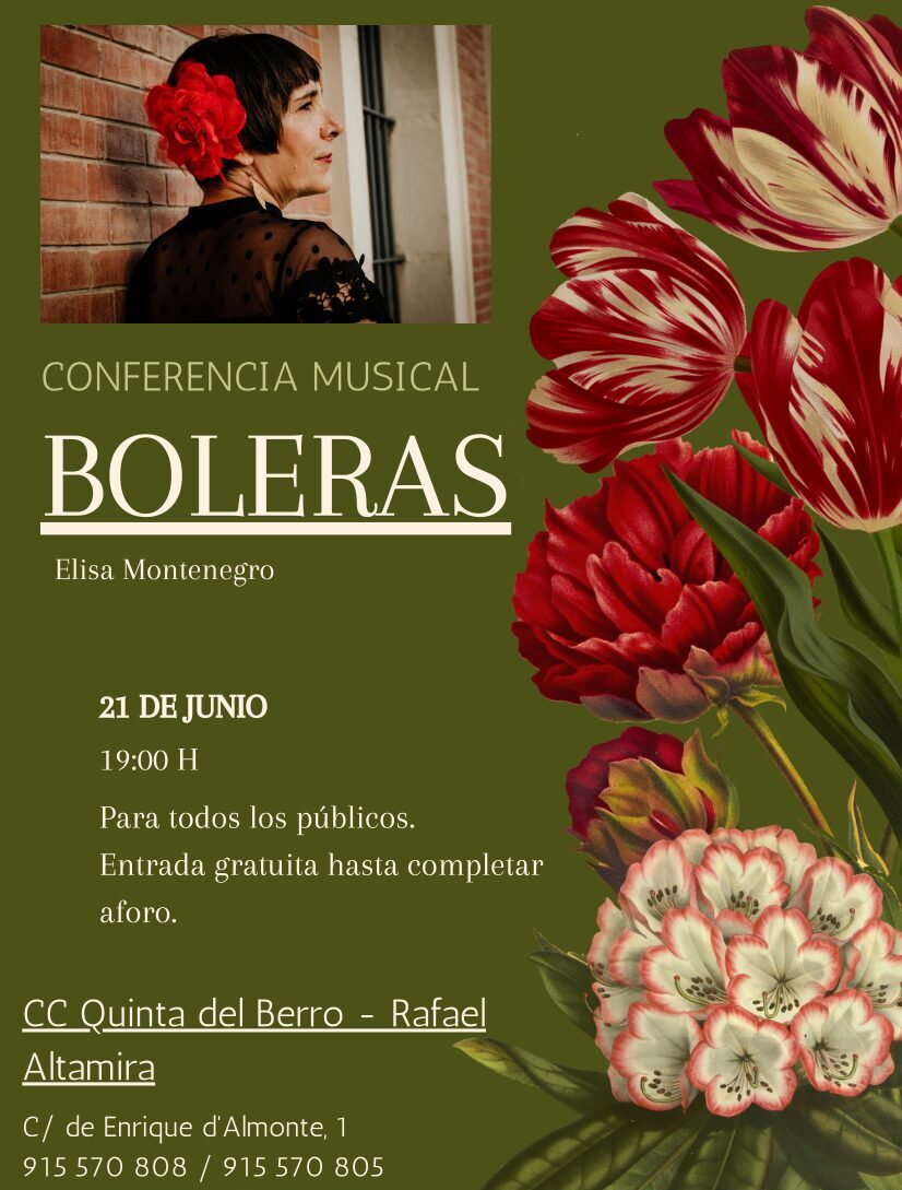 Cartel promocional de la conferencia musical 'Boleras' con la información del evento