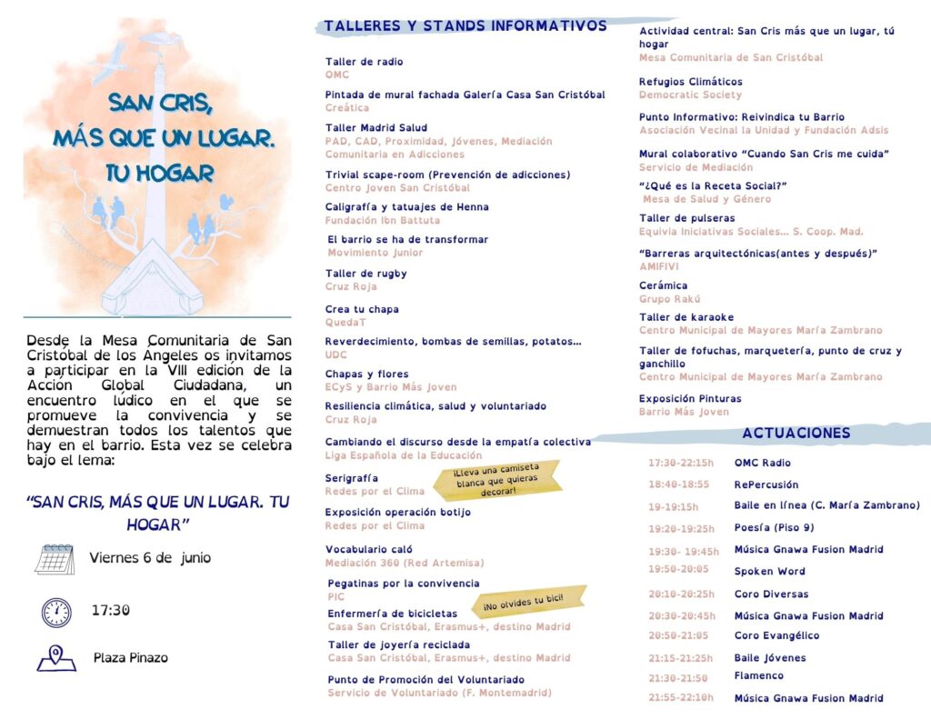 Programa de las fiestas de San Cris con la ilustración de un árbol con gente sentada