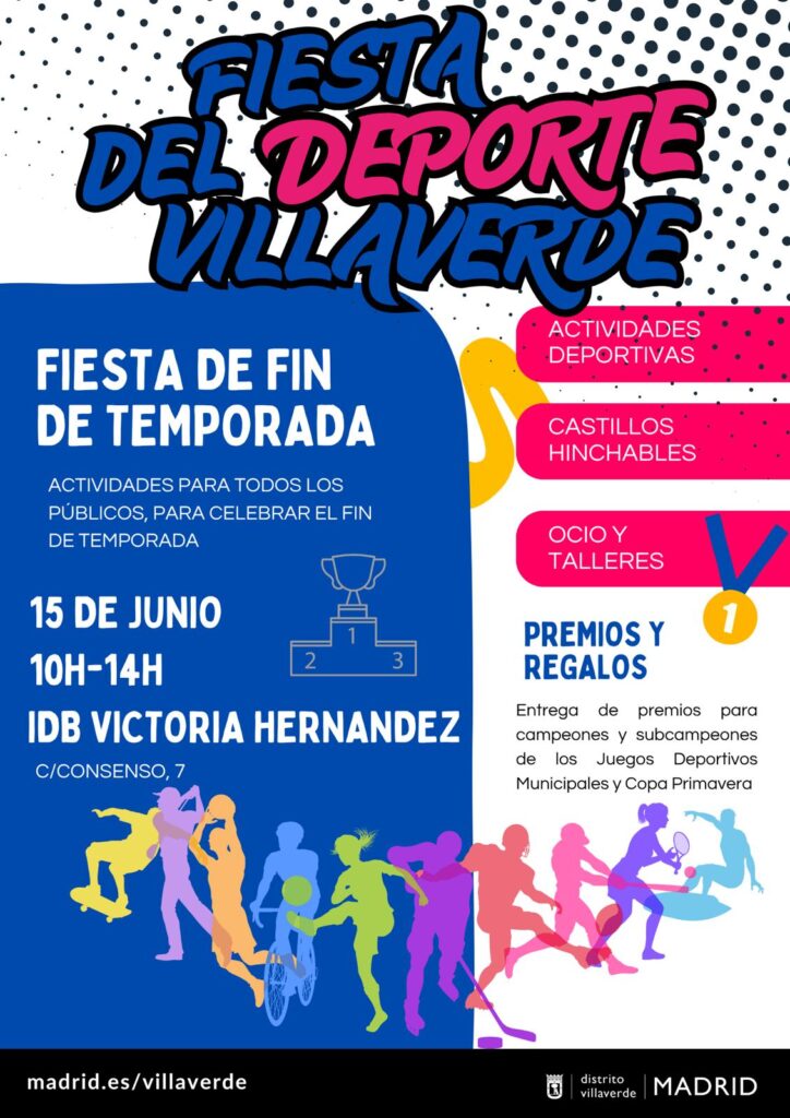 cartel de la fiesta del deporte con ilustraciones de deportistas de diferentes disciplinas