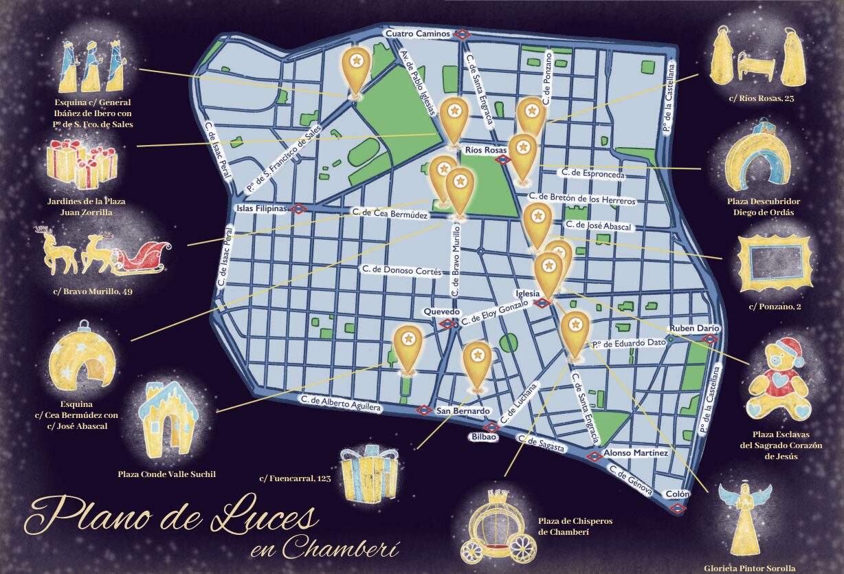 Plano de las luces de Navidad en distrito Chamberí