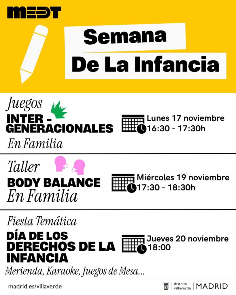 Cartel amarillo y blanco de la semana de la infancia