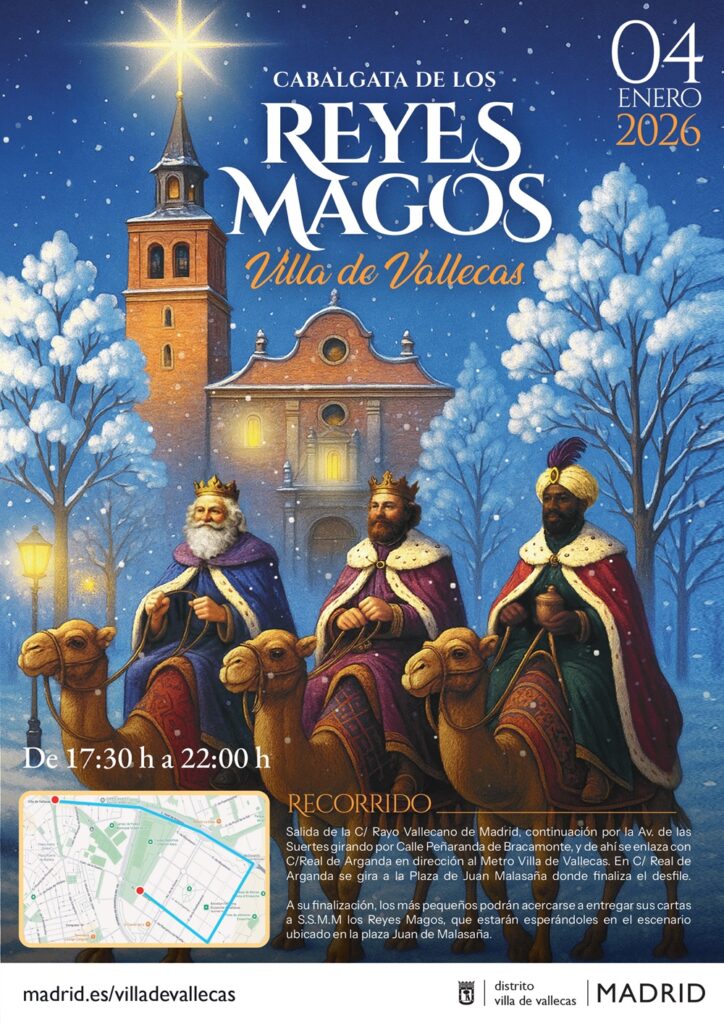 Cartel de la Cabalgata de los Reyes Magos en Villa de Vallecas