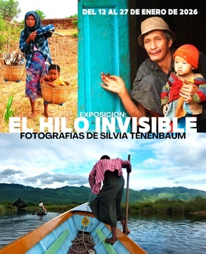Cartel de la exposición 'El hilo invisible' con fotografías e información del evento